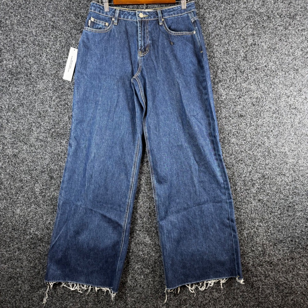 Princess Polly Petite Wide Leg Jeans Blue Organic Cotton Raw Hem US 6